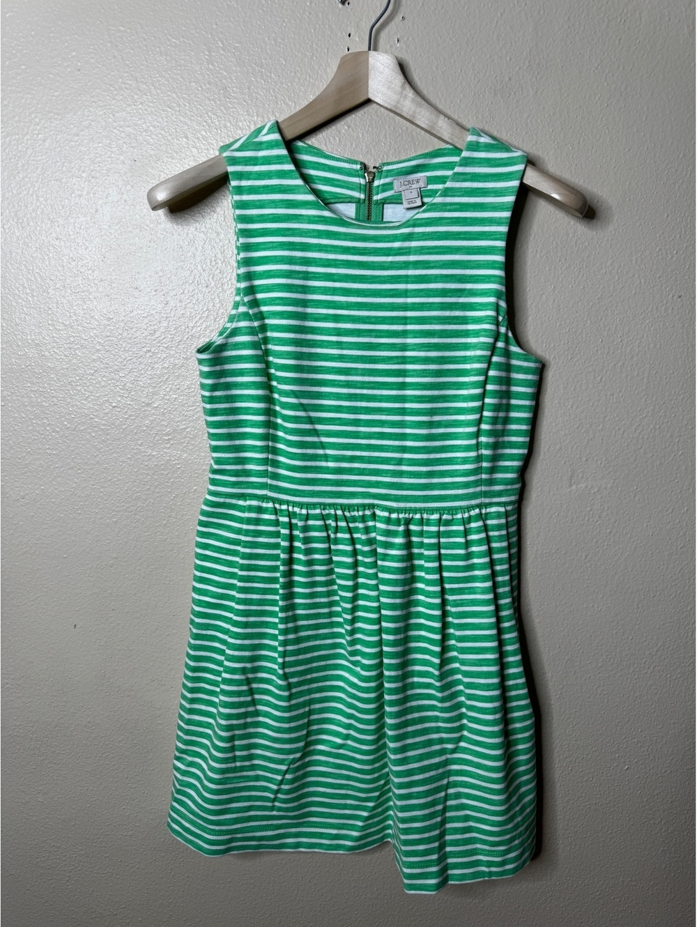J.Crew Factory Womens Small Green White Striped Sleeveless Fit Flare Dress